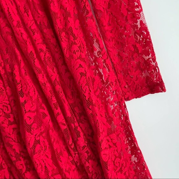 Free People Hearts Delight red long sleeve high collar lace dress with slip - Picture 7 of 11